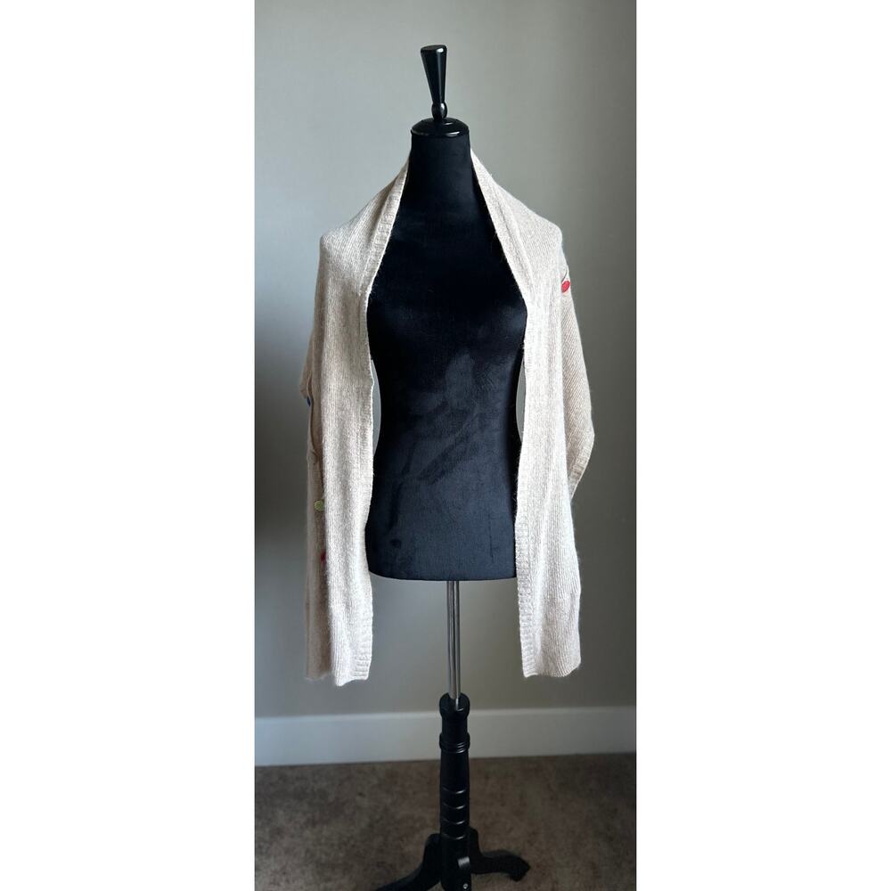 CAROLINA AMATO Cream Wool Angora Blend Button Detail Scarf Wrap - Picture 2 of 4